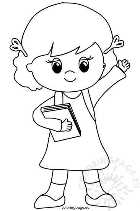 school clipart  girl  backpack coloring page