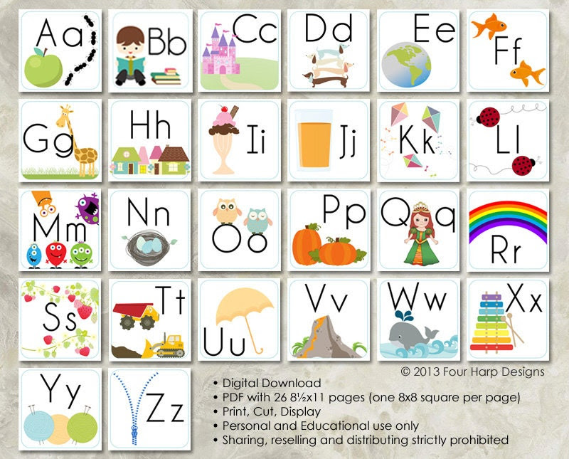alphabet wall cards diy printable for by fourharpdesigns