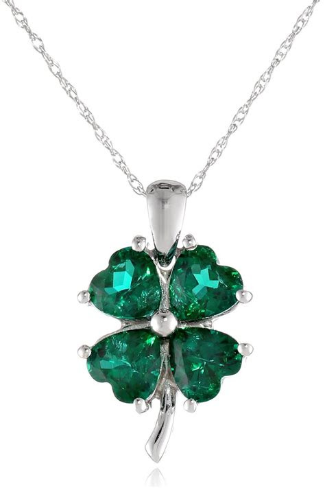 Multi colour stones embedded in the set is high lighted with pearls. 10k White Gold Created Gemstone Four-Leaf Clover Pendant