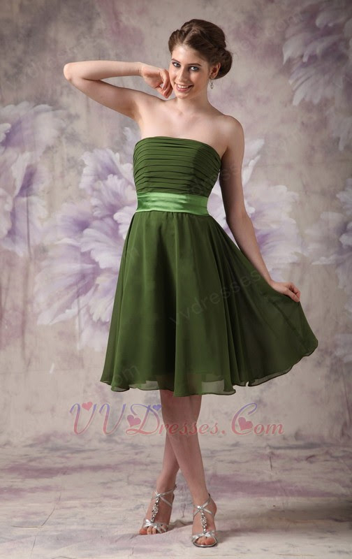 Strapless Olive Green Beach Bridesmaid Dress With Sash Strapless Olive Green Beach Bridesmaid Dress With Sash