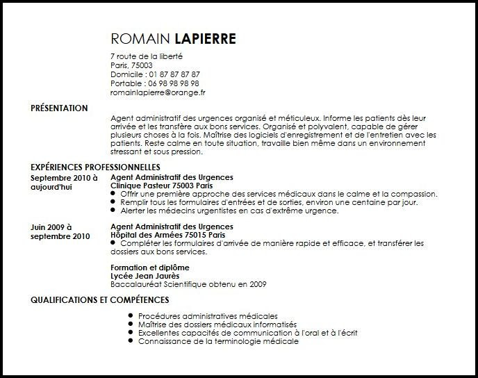 exemple cv agent hospitalier - Modele de lettre type