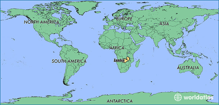 Map Of The World Zambia map showing the location of Zambia