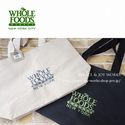 ニューヨーク限定 Whole Foods ホールフーズ マーケット ジュート コットン 幅広トート セレクトショップ Peace Joy Works