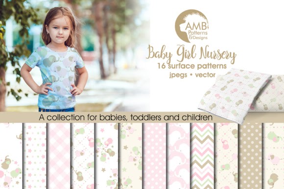 Thehungryjpeg Elephant Nursery Papers Pattern by AMBillustrations Commercial license is always included