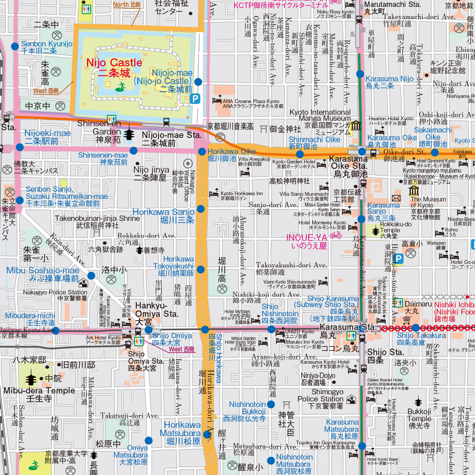 英語京都観光地図 Kyoto Map For Pedestrians And Cyclists 歩行者と自転車のための京都観光地図 個人様向けショップ 修学旅行の班別自主研修教材 地図 しおり等でおなじみのユニプラン