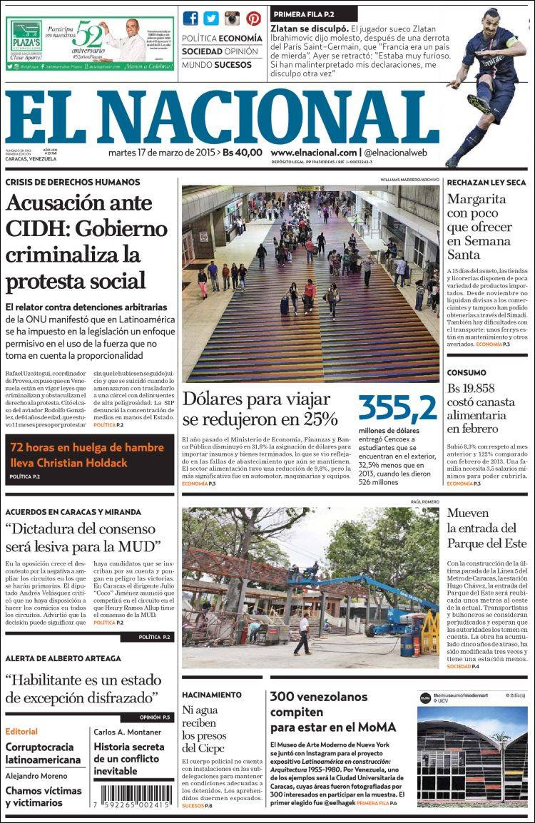 Portada de El Nacional (Venezuela)