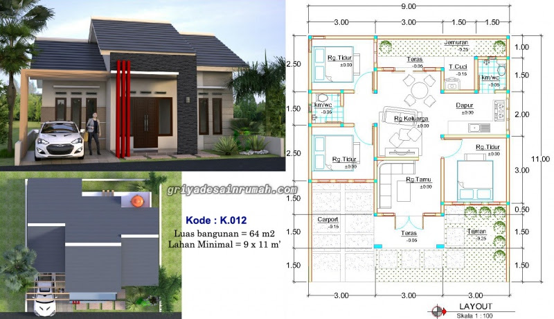 Desain Rumah  Type 64 3  Kamar  Tidur Jasa Desain Rumah 