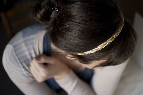 silk + leather headband on 1