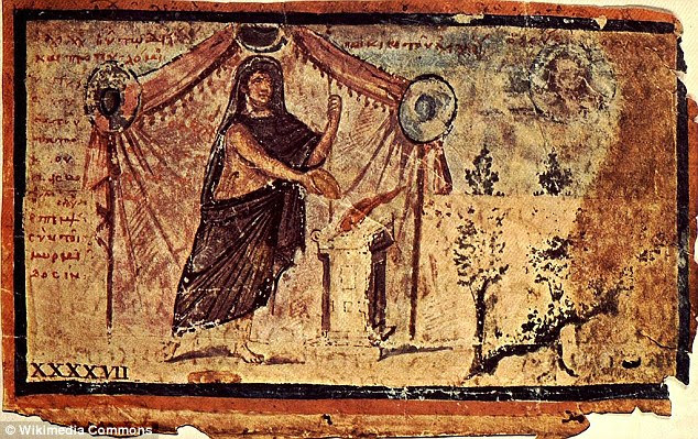 A picture from the 5th Century Ambrosian Iliad showing Achilles sacrificing to Zeus for Patroclus' safe return