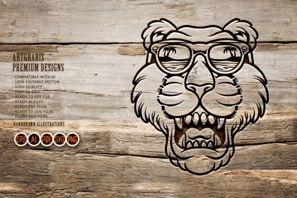 DIY File Cool Tiger Head with Glasses Silhouette Print on Demands Design by
artgrarisstudio cut files for your personal DIY projects