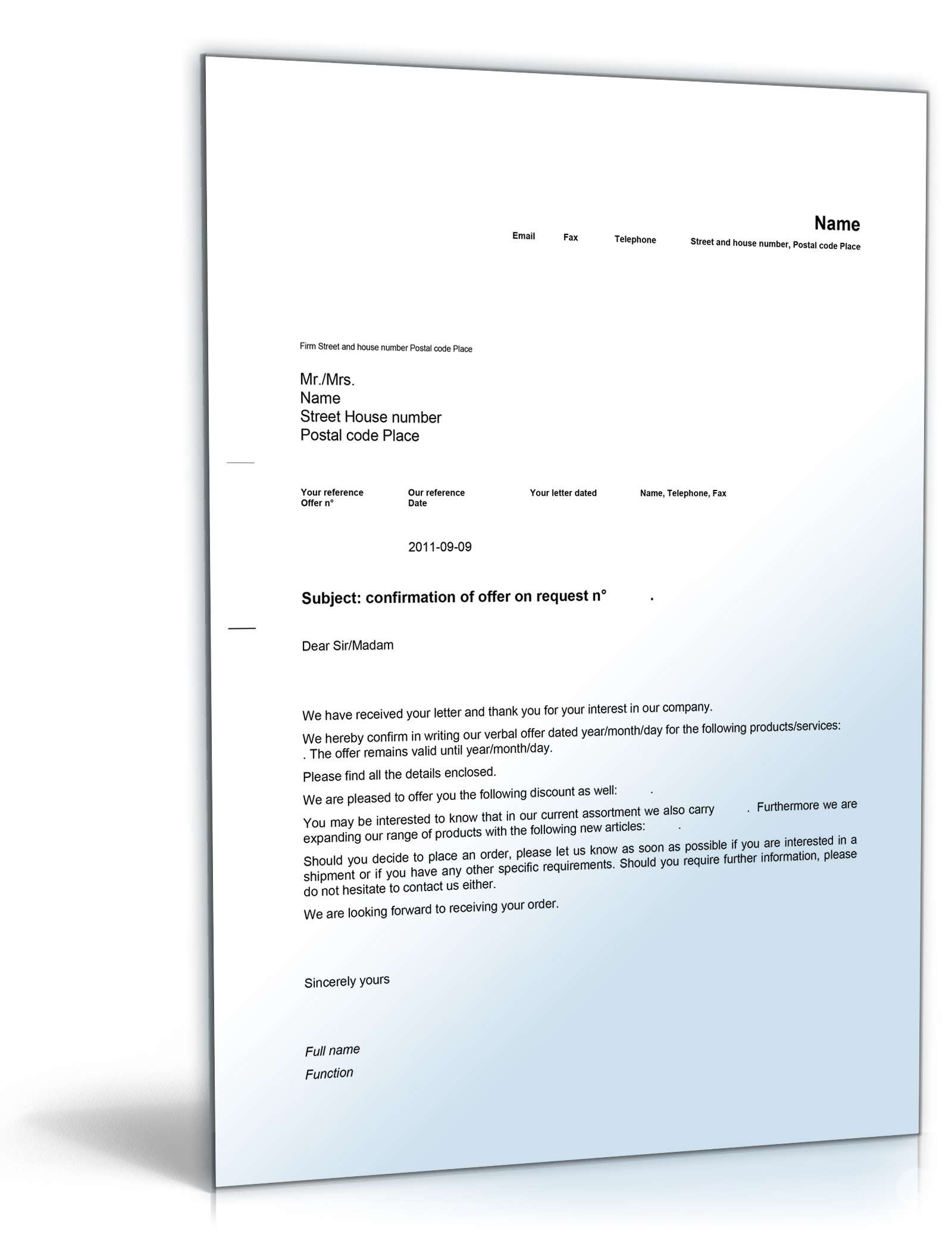 Geschäftsbrief Angebot auf Anfrage (Englisch): Muster zum ...