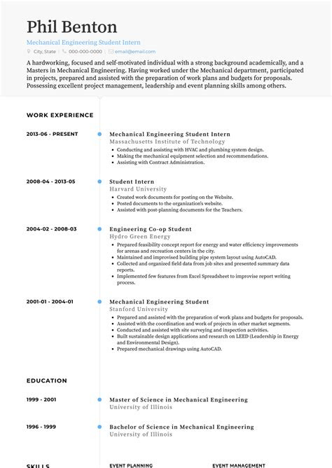 student intern resume samples  templates visualcv
