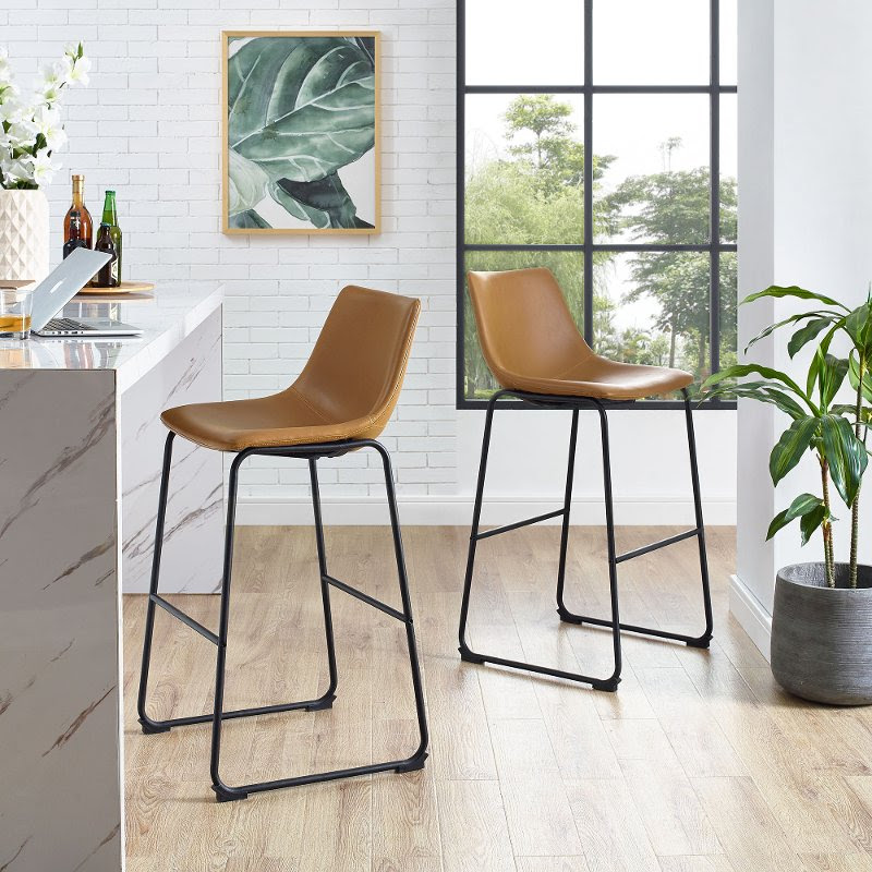 Industrial Light Brown Faux Leather Bar Stools Set Of 2 Rc Willey Furniture Store