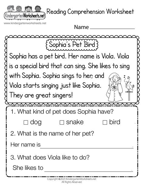  free printable reading comprehension worksheet