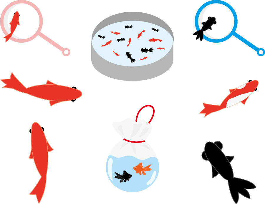 フリーイラスト 8種類の金魚すくいのセットでアハ体験 Gahag 著作権フリー写真 イラスト素材集