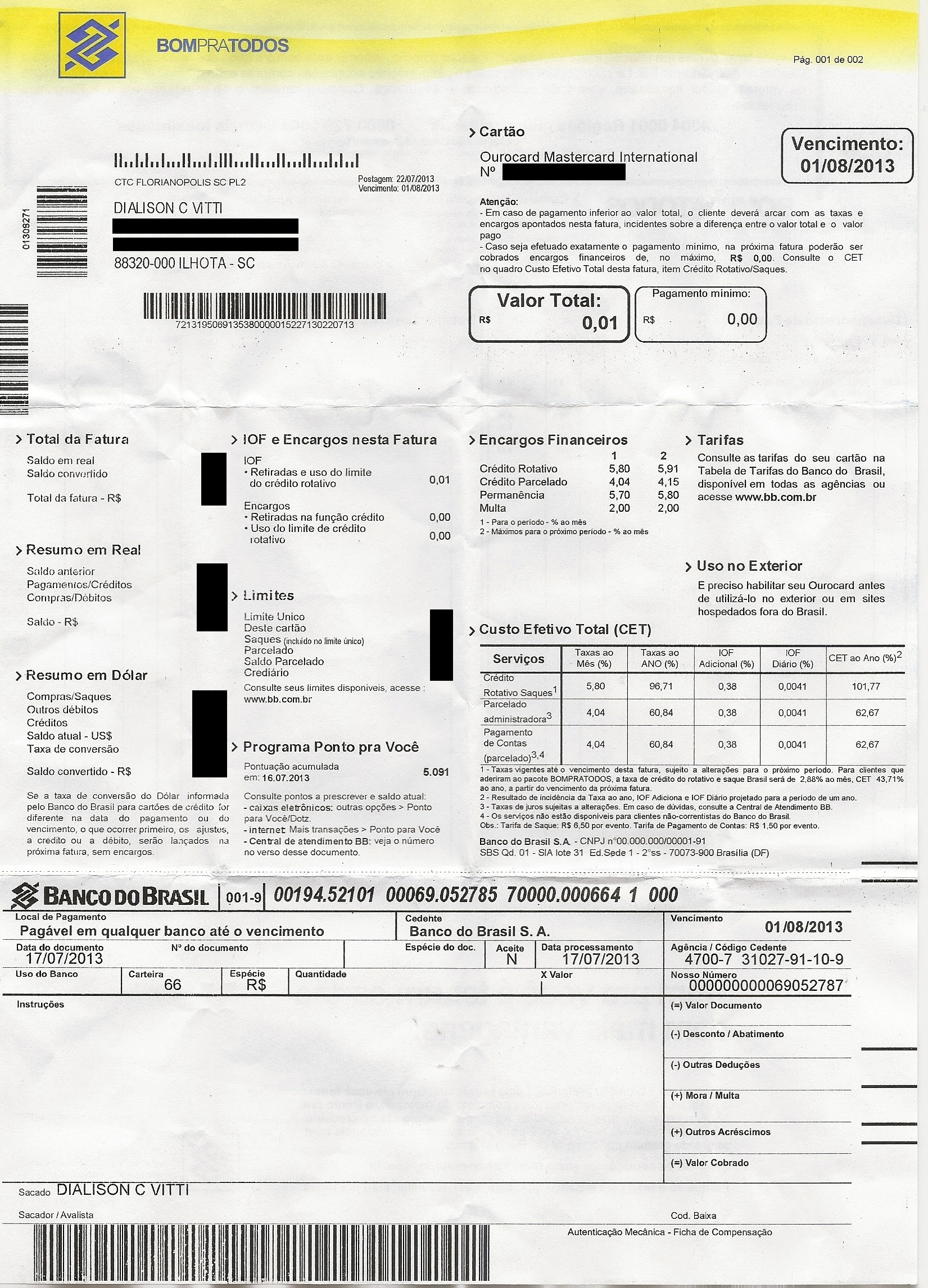 Cartao De Credito Caixa Fatura Mastercard - prestamos 