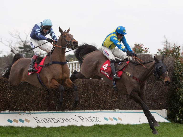 Le Reve ridden by Harry Skelton leads Pete The Feat over the last ...