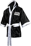 TITLE Boxing 3/4 Length Stock Satin Robe, Black/White, Small