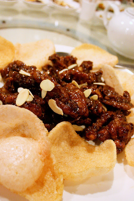 Deep Fried Chicken with coffee and sliced almond