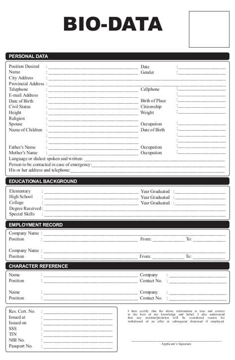 Biodata Form Of Jesus Christ Sample Bio Data Form Biodata Form Templates Download Free Forms Samples For