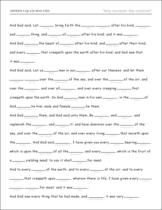 a mad libs version of genesis 1:24-1:31