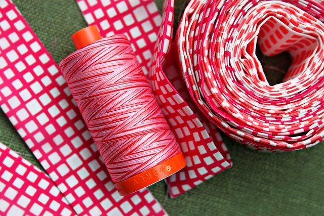 Tula Pink Varigated Aurifil & AGF Squared Elements in Fuchsia & Watermelon