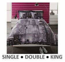 NEW YORK CITY SKYLINE DUVET BED COVER SHEET SET SKYSCRAPER NIGHT ...