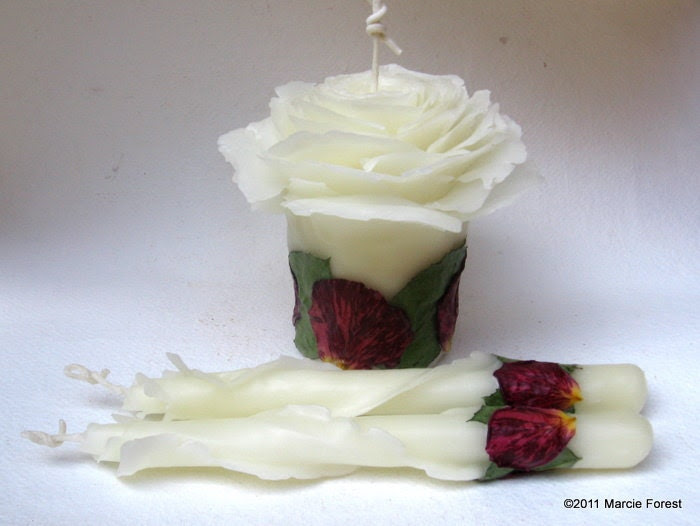 Rose Candle Unity Set, Eco Luxury Wedding Gift, Table Decor, Custom Handmade - White Ivory Beeswax, Roses - Unique Candles by Marcie Forest