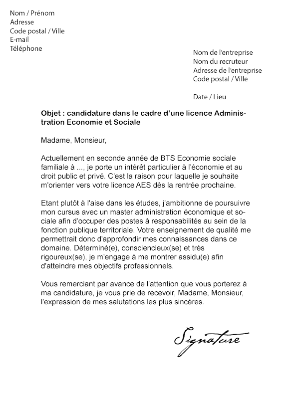 Lettre De Motivation Licence Aes Modele De Lettre