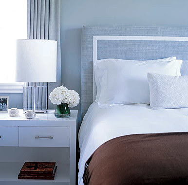 Calm, understated blue & brown bedroom: 'Gossamer Blue' by ...
