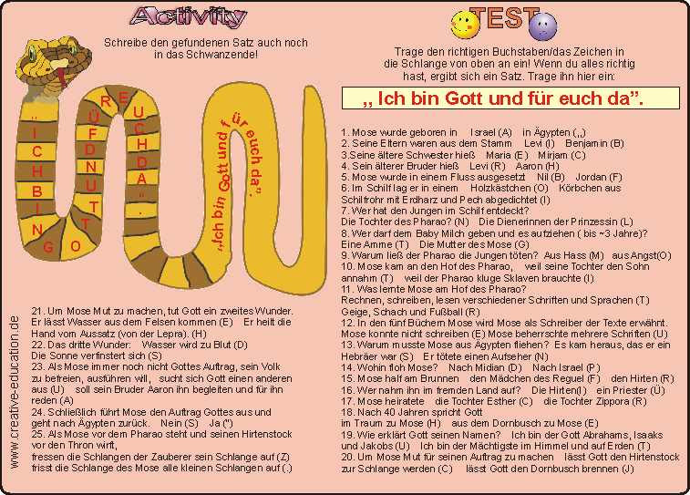 Mose - Test zur Mosegeschichte in Rätselfragen