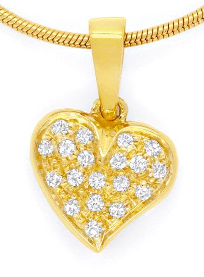 Foto 2, HERZ-DIAMANTKOLLIER 18K GELBGOLD 19DIAMANTEN LUXUS! NEU, S6769