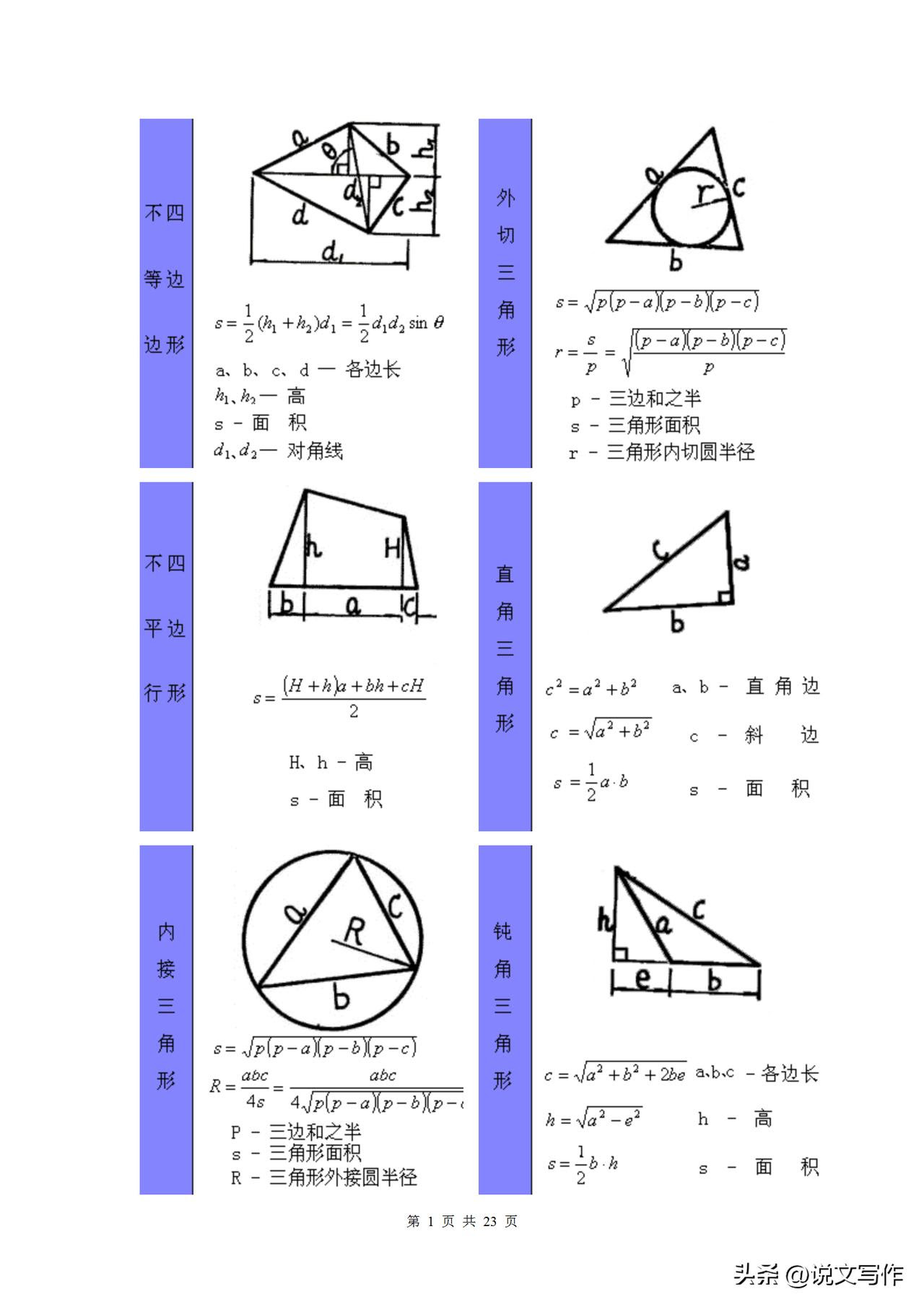 初三几何公式大全 头条搜索