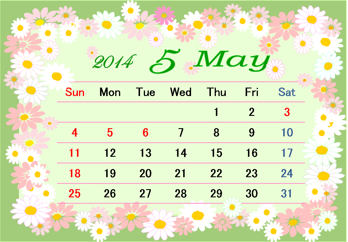 2014年５月カレンダー モカのひとりごつ