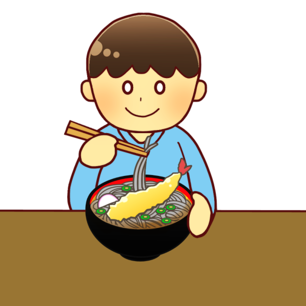 そばを食べる男の子のイラスト かわいいフリー素材が無料のイラストレイン
