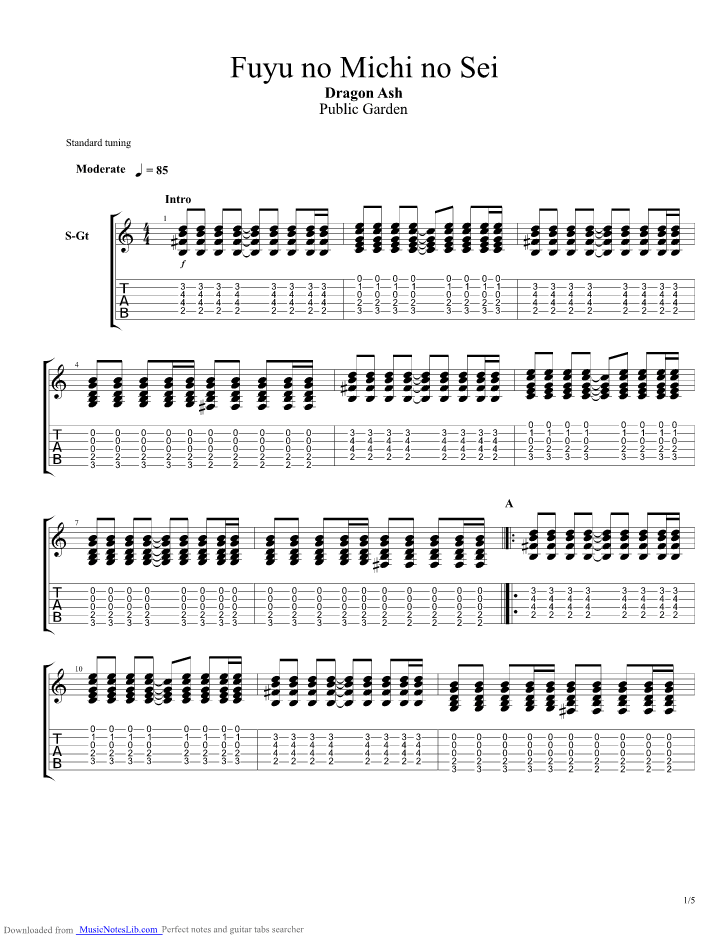 Fuyu No Michi No Sei Guitar Pro Tab By Dragon Ash Musicnoteslib Com