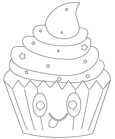 Ausmalbild Kawaii Cupcake Mit Sternen Ausmalbilder Kostenlos Zum Ausdrucken