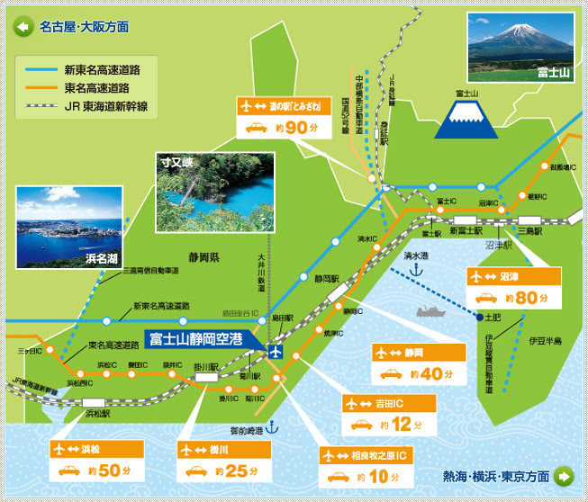 空港から県内観光地 施設へのアクセス方法 交通アクセス 富士山静岡空港