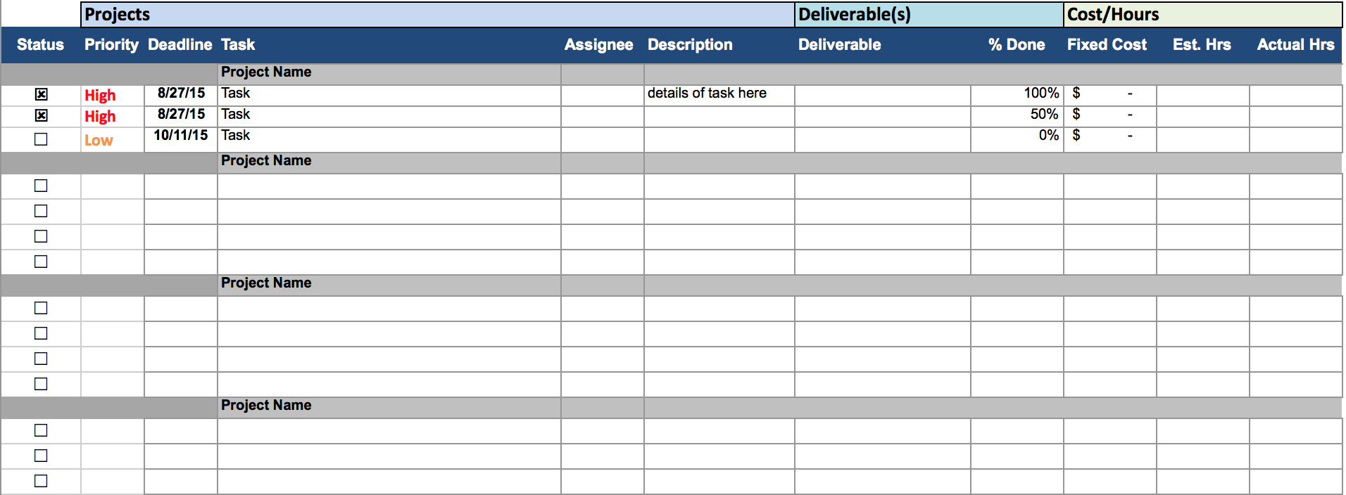 Simple Project Plan Template 2 Project Management Spreadsheet Template Excel Project Management 