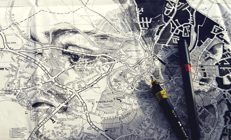 Elaborate New Portraits Drawn on Vintage Maps by Ed Fairburn portraits maps drawing 
