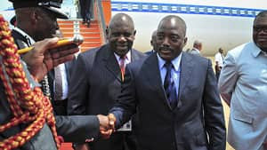 Congolese President Joseph Kabila, centre-right, met with other regional heads of state in Uganda last month to discuss the worsening violence in Eastern Congo.