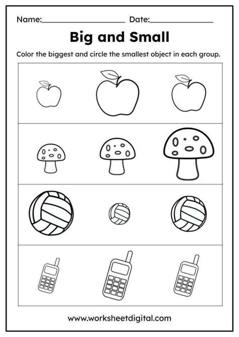  big and small worksheet digital