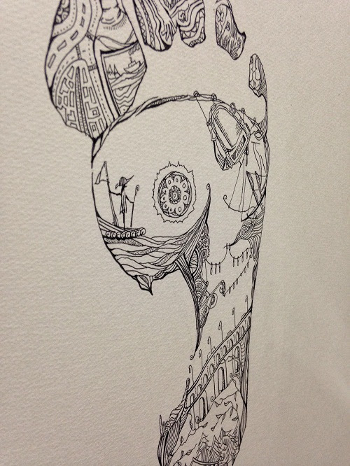 綺麗なペン画モノクロイラスト これは冒険の足跡だ タカヒトアートワーク