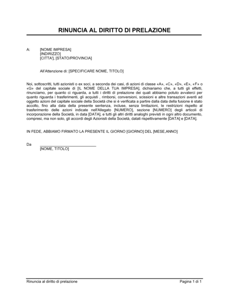 Rinuncia al diritto di prelazione - Modelli e esempi di ...