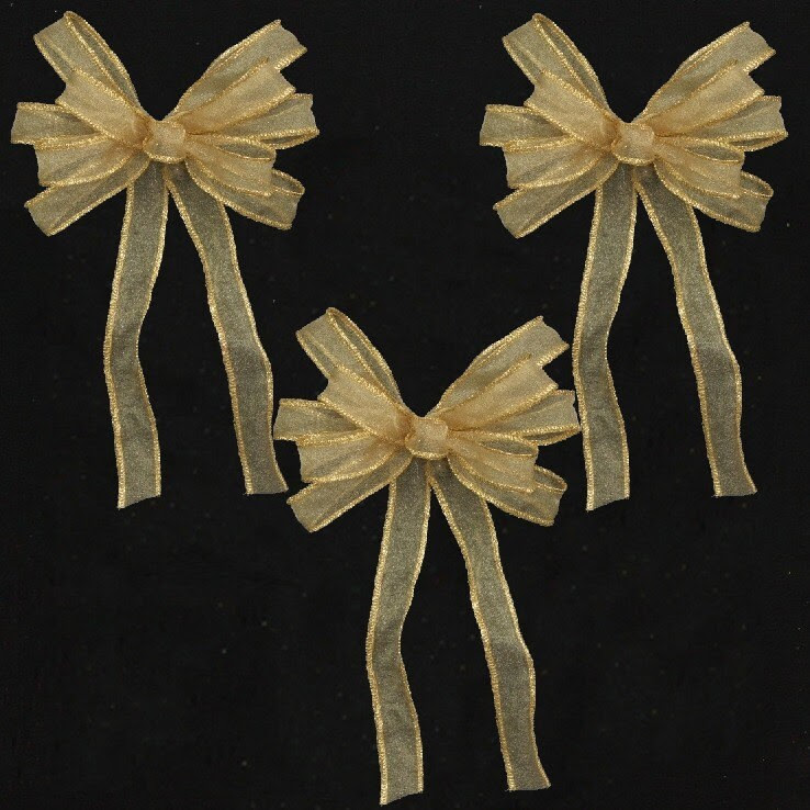 Gold Shimmer Sheer Edge Christmas Tree Decoration Wedding Bows (set of 3)