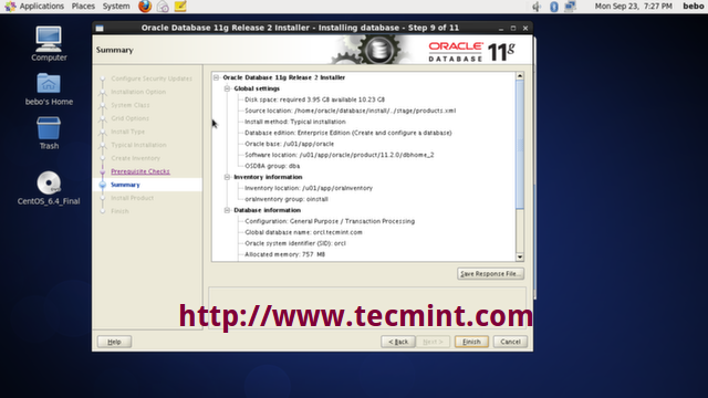 Oracle Installation Summary