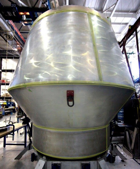 This is the Dragon mock-up that will be used for an upcoming pad abort test on Cape Canaveral Air Force Station's Space Launch Complex 40.  Credit: SpaceX