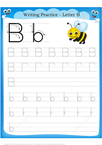 letter b is for bee handwriting practice worksheet free