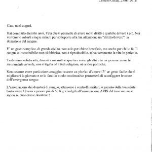 lettera 18 anni - Avis Cerreto Guidi