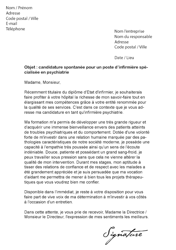 exemple lettre de motivation infirmier